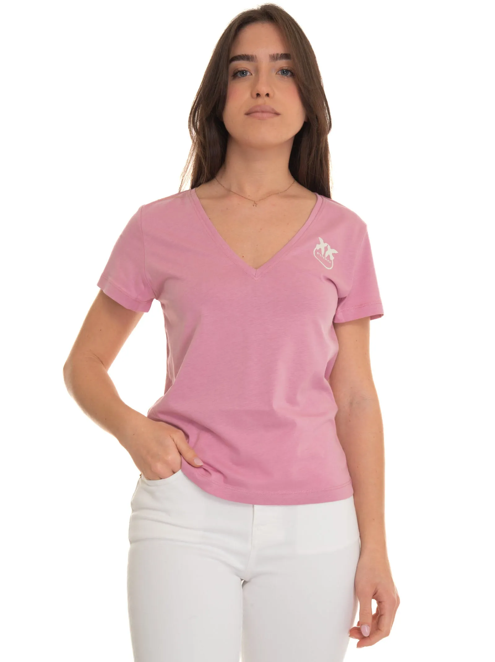 T-shirt collo a V Turbato Rosa Pinko Donna