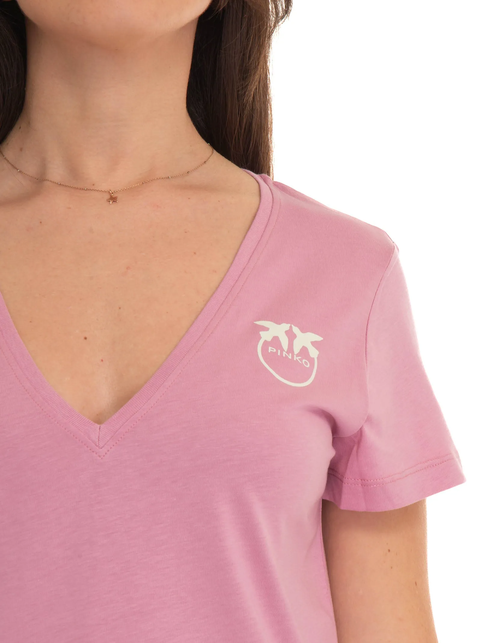 T-shirt collo a V Turbato Rosa Pinko Donna