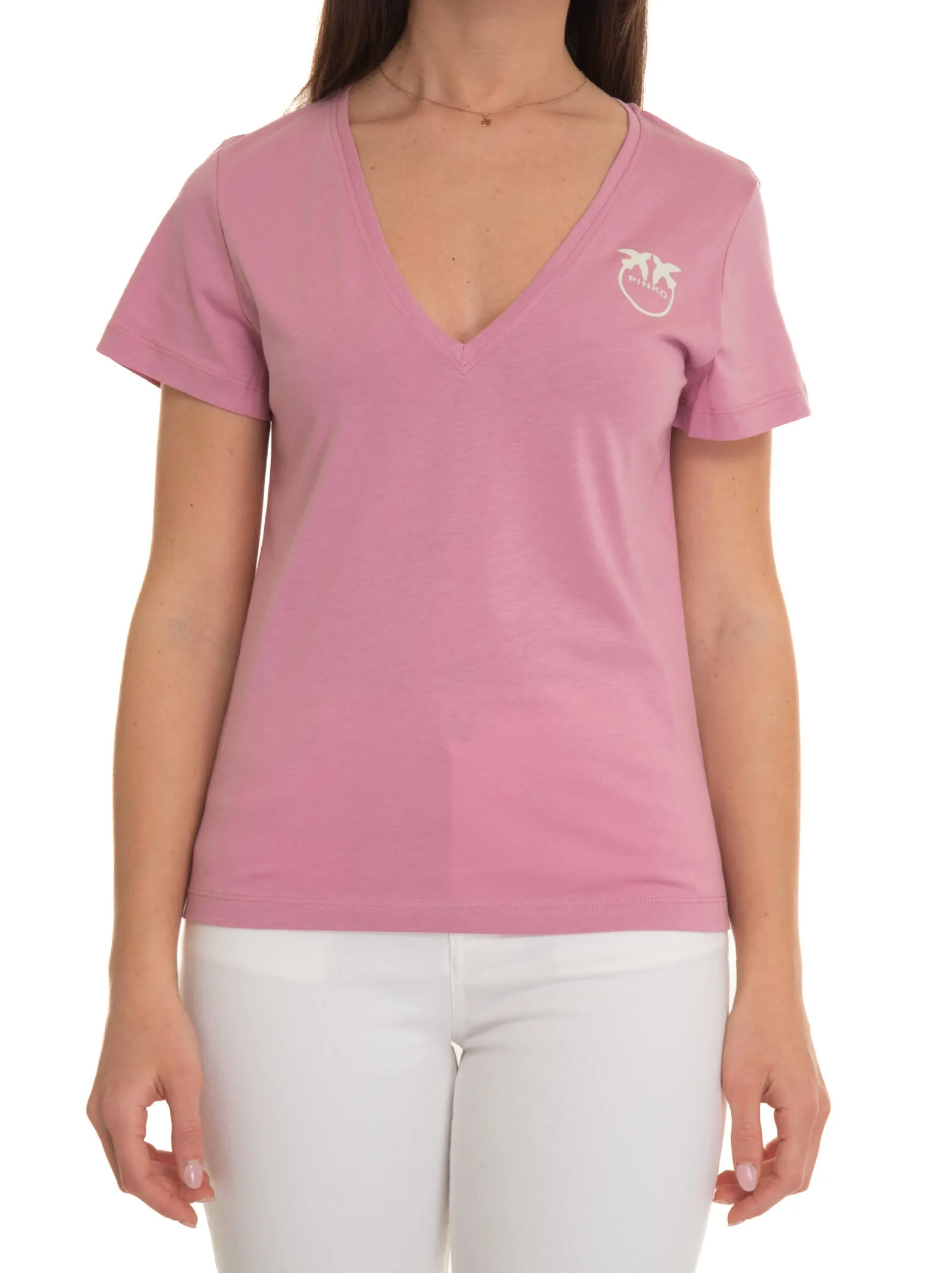 T-shirt collo a V Turbato Rosa Pinko Donna